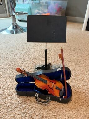 American Girl Orange and Blue Violin with Case & Stand
